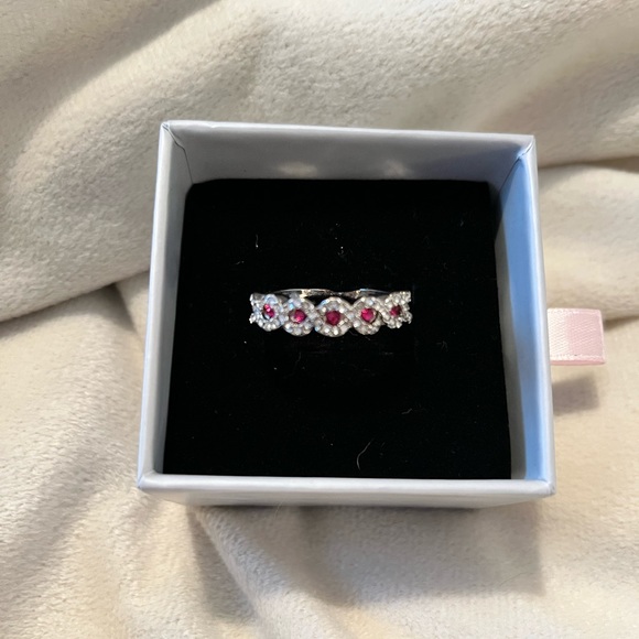 S925 SIMULATED OVAL RUBY & CRYSTAL RING | SIZE 8 - Picture 8 of 14